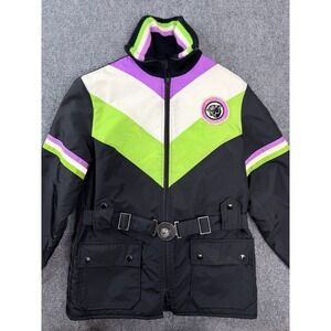 Arctic Cat Mens Snowmobile Jacket Siz M Black Multicolor Vintage Belted Full Zip